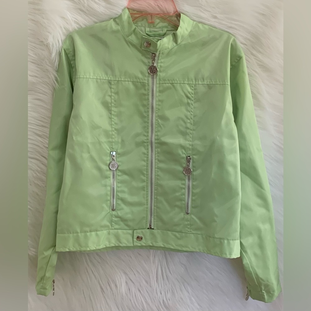 Nice Girl Lightweight Jacket Lime Green with Silver Zipper Medium